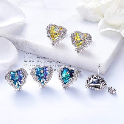 Herzförmige Engelsflügel-Ohrringe, Silber, Kristall, Schutzengel-Schmuck, Geschenkidee.