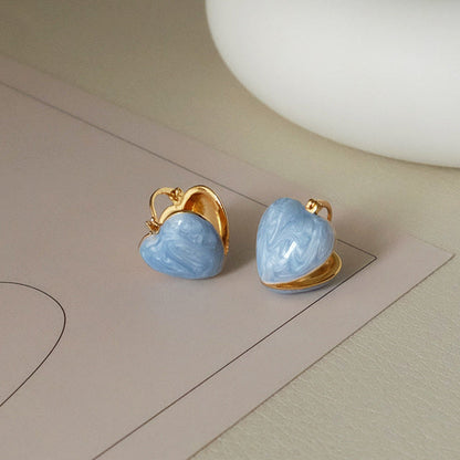 Blaue Herz-Ohrringe, goldumrandet, modisch, koreanischer Stil, Damen-Schmuck.
