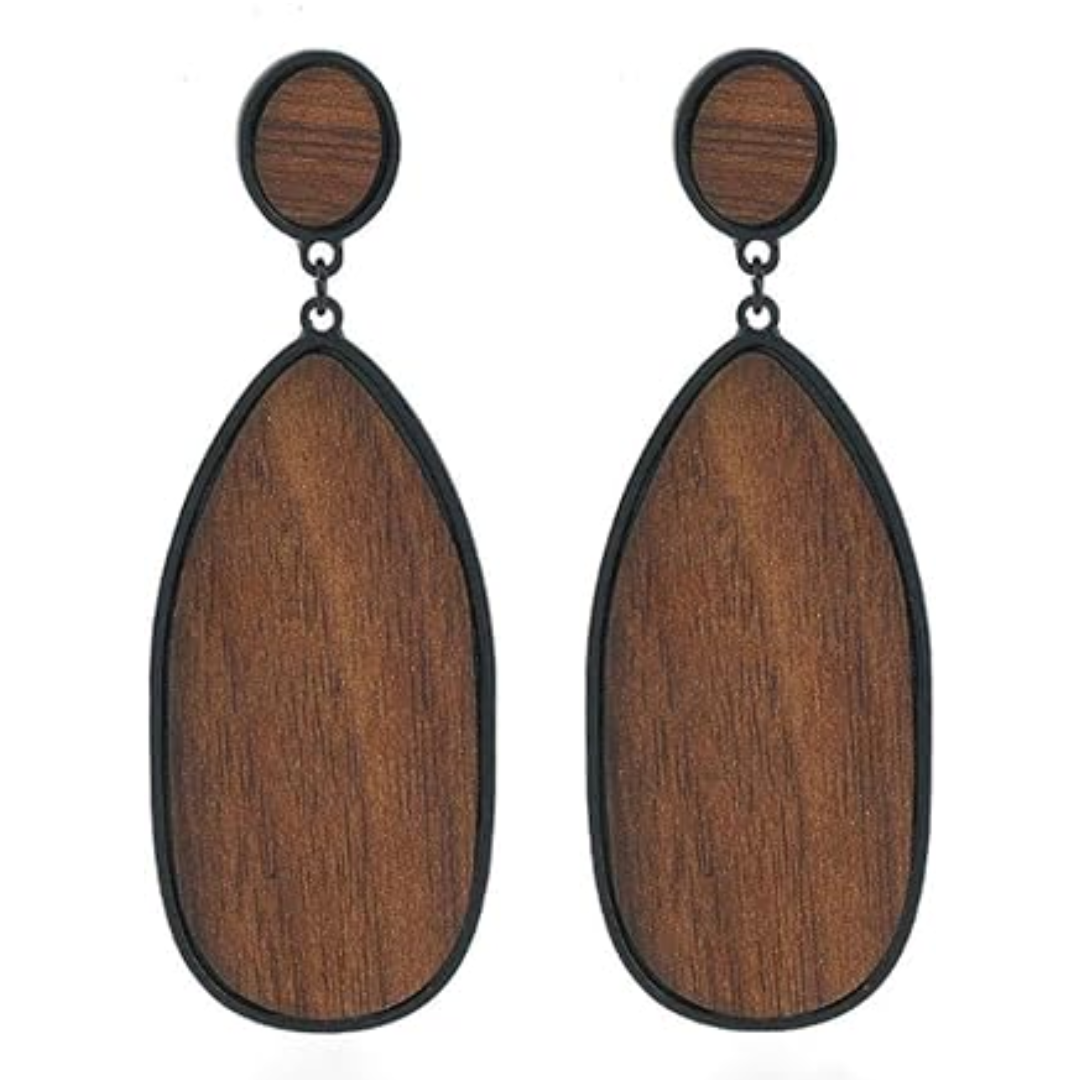 Holzohrringe Damen, Tropfenform, braun, handgefertigt, Modeschmuck, elegant, leicht