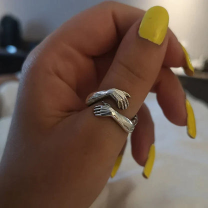Silberner Umarmungsring, verstellbar, Handdesign, modisch, Damenaccessoire, Geschenkidee.