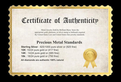 Zertifikat der Echtheit für Schmuck, Goldrand, Siegel, Standards für Edelmetalle, Englisch.