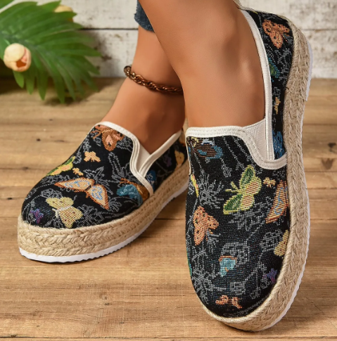 Plateau-espadriller med blomsterprint – Fleur