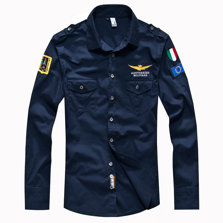 Air-Force-stil Herreskjorte med Dobbelte Lommer - Lucas