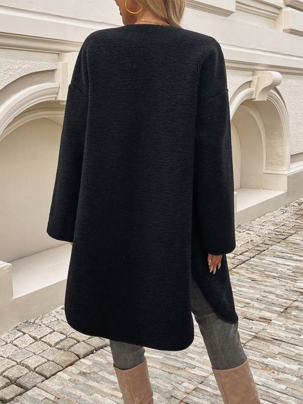 Lang fleece kvindejakke med knaplukning – Elara