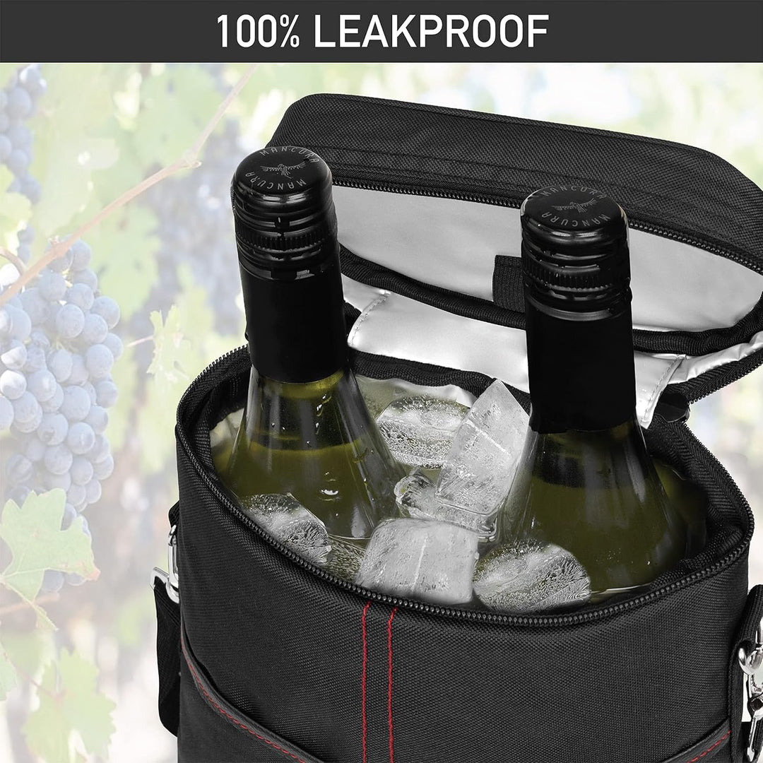 Isoleret vin-køletaske til 2 flasker med justerbar rem – Køb 1, få 1 GRATIS