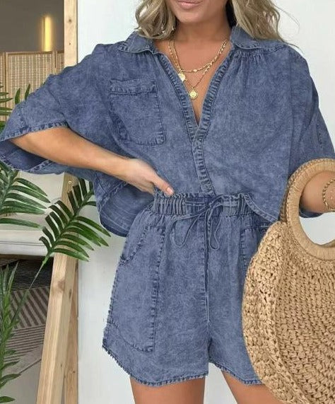 Trendy dames sommer-sæt med korte ærmer – Isabelle