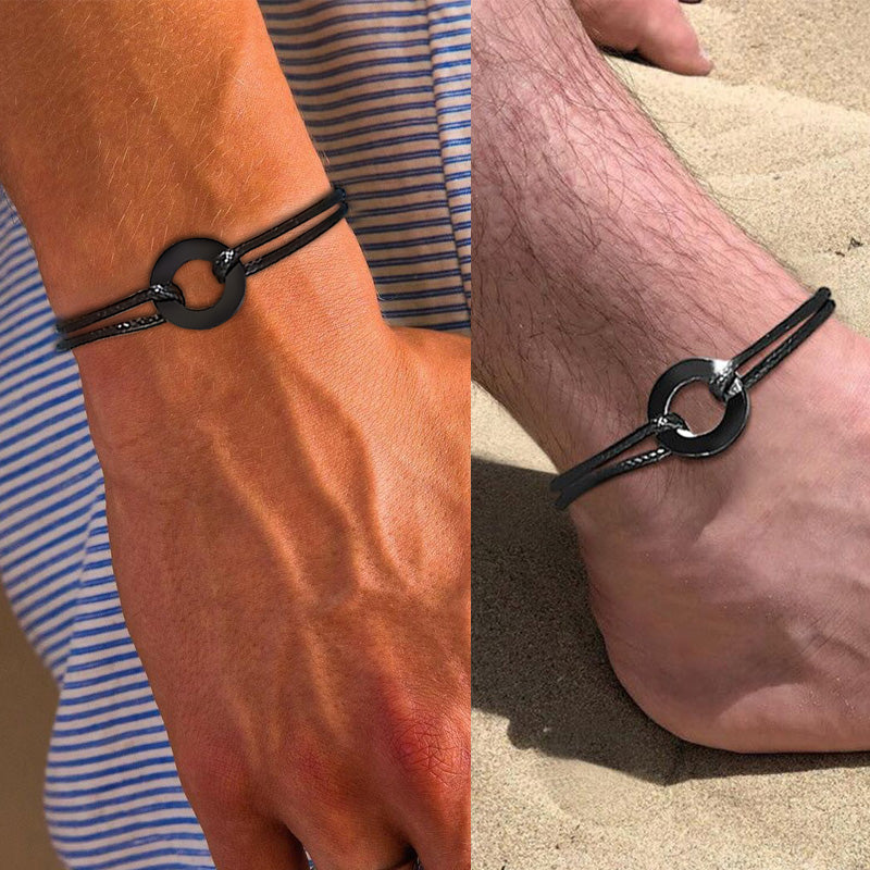 Schwarzes verstellbares Karma-Armband mit Kreisanhänger, spiritueller Yoga-Schmuck.