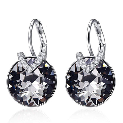 Schwarze Kristall-Ohrringe mit silbernem Haken, elegantes Design, Schmuck für Damen.
