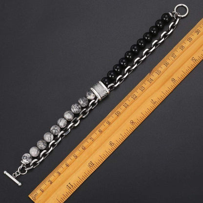 Schwarzes und graues Perlenarmband mit Ketten, 20 cm, modisch, Unisex-Schmuck.
