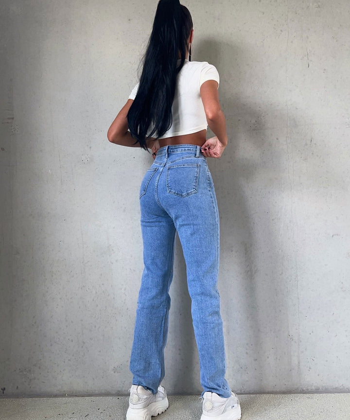 Damer stretchjeans med vide ben og hjerteprint - Amelie