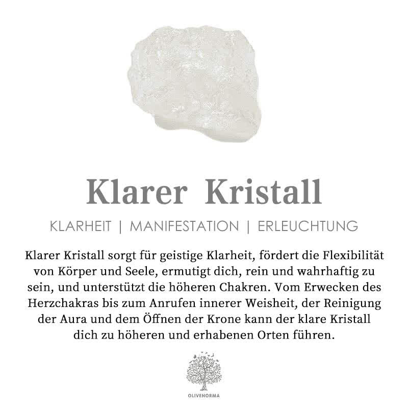 Klarer Kristall auf weißem Hintergrund, fördert Klarheit und Erleuchtung, spirituelle Heilung.