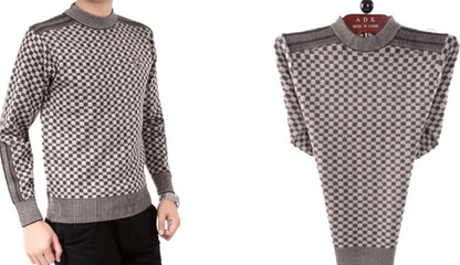 Herre-naturpullover med ternet strikmønster – Fabian
