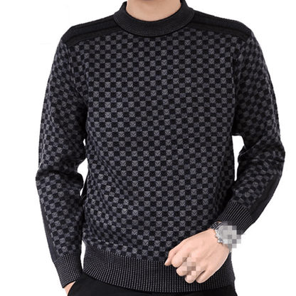 Herre-naturpullover med ternet strikmønster – Fabian