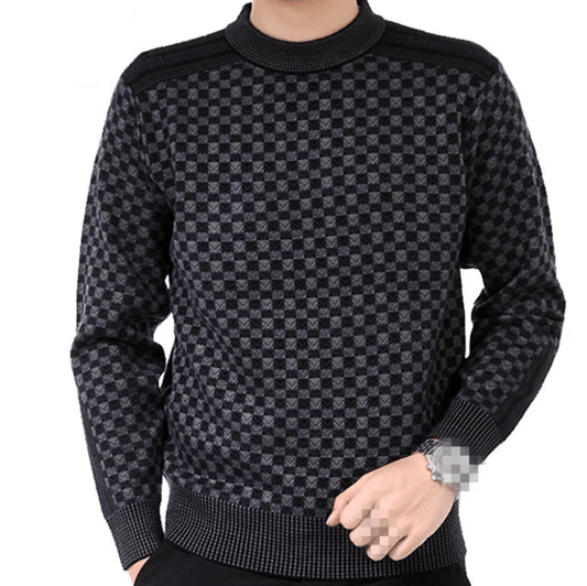 Herre-naturpullover med ternet strikmønster – Fabian