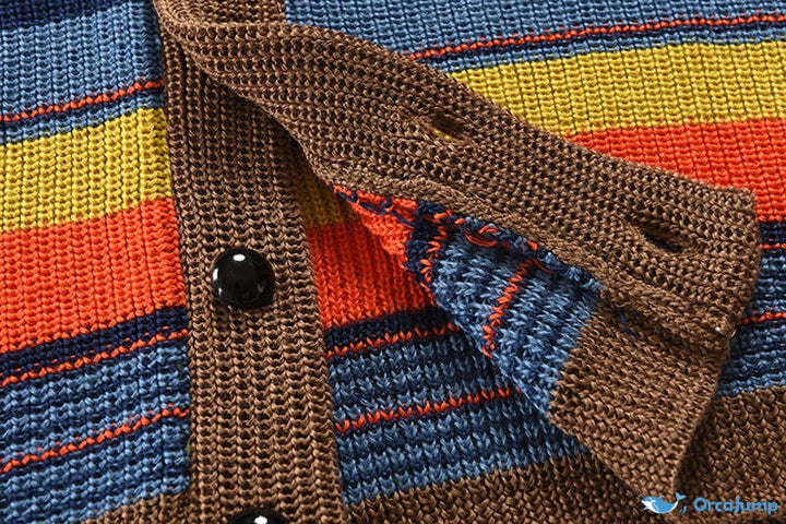 Herre cardigan i strik med farveblok og geometrisk mønster - Leandro