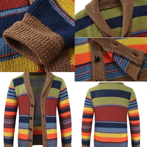 Herre cardigan i strik med farveblok og geometrisk mønster - Leandro