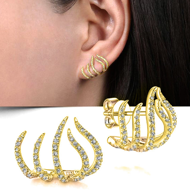 Goldene Krallen-Ohrringe mit Kristallen, modernes Design, vielseitiger Schmuck.