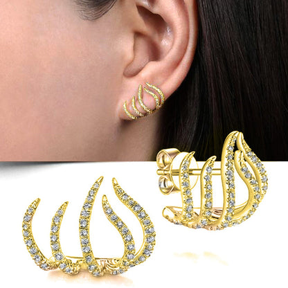 Goldene Krallen-Ohrringe mit Kristallen, modernes Design, vielseitiger Schmuck.