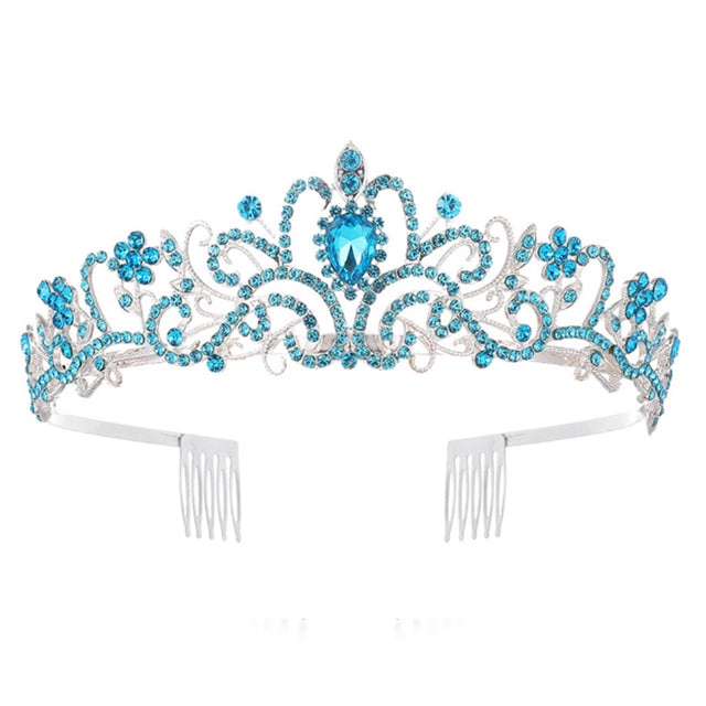 Blaue Kristallkrone für Mädchen, kleine Tiara, Hochzeit, Prom, Haarschmuck, silberne Basis.