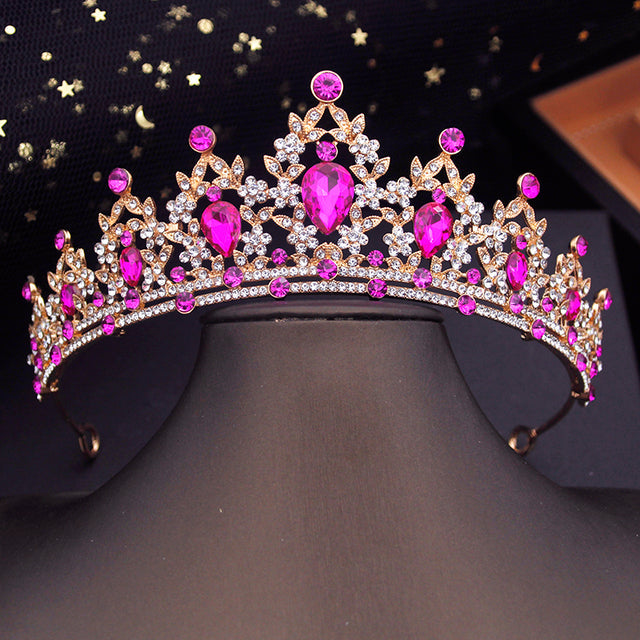 Goldene Tiara mit rosa Kristallen, ideal für Hochzeiten, Partys, Mädchen, Haarschmuck.