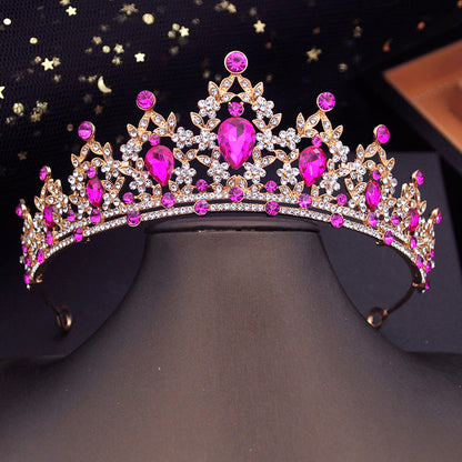 Goldene Tiara mit rosa Kristallen, ideal für Hochzeiten, Partys, Mädchen, Haarschmuck.
