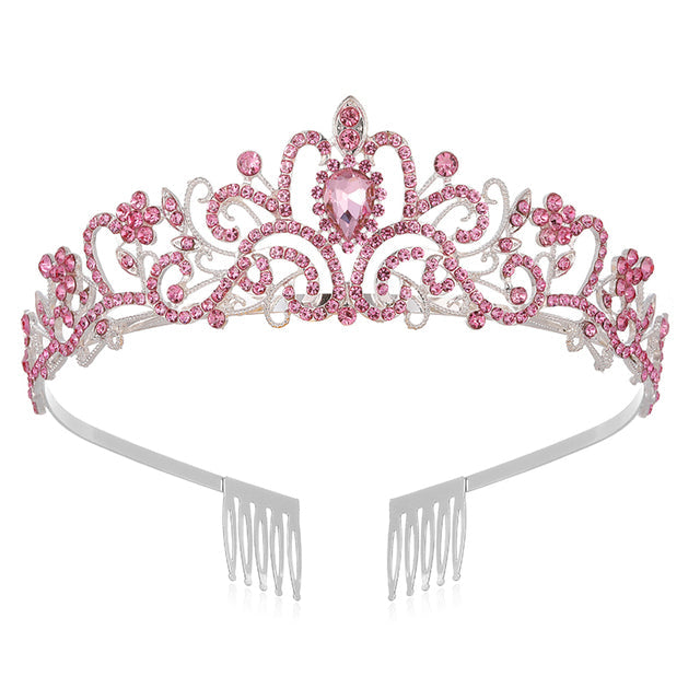 Rosa Kristallkrone für Mädchen, kleine Tiara, Hochzeit, Prom, Haarschmuck, goldfarben.
