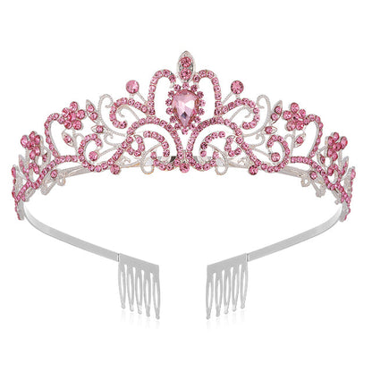 Rosa Kristallkrone für Mädchen, kleine Tiara, Hochzeit, Prom, Haarschmuck, goldfarben.