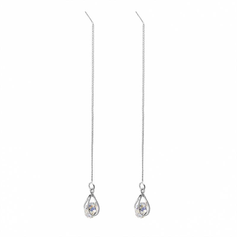 Lange silberne Tropfen-Ohrringe mit Strass, eleganter Schmuck für Damen.