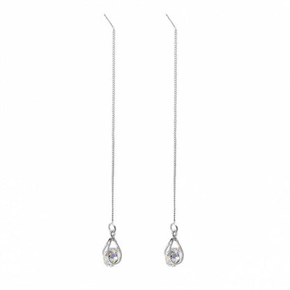Lange silberne Tropfen-Ohrringe mit Strass, eleganter Schmuck für Damen.