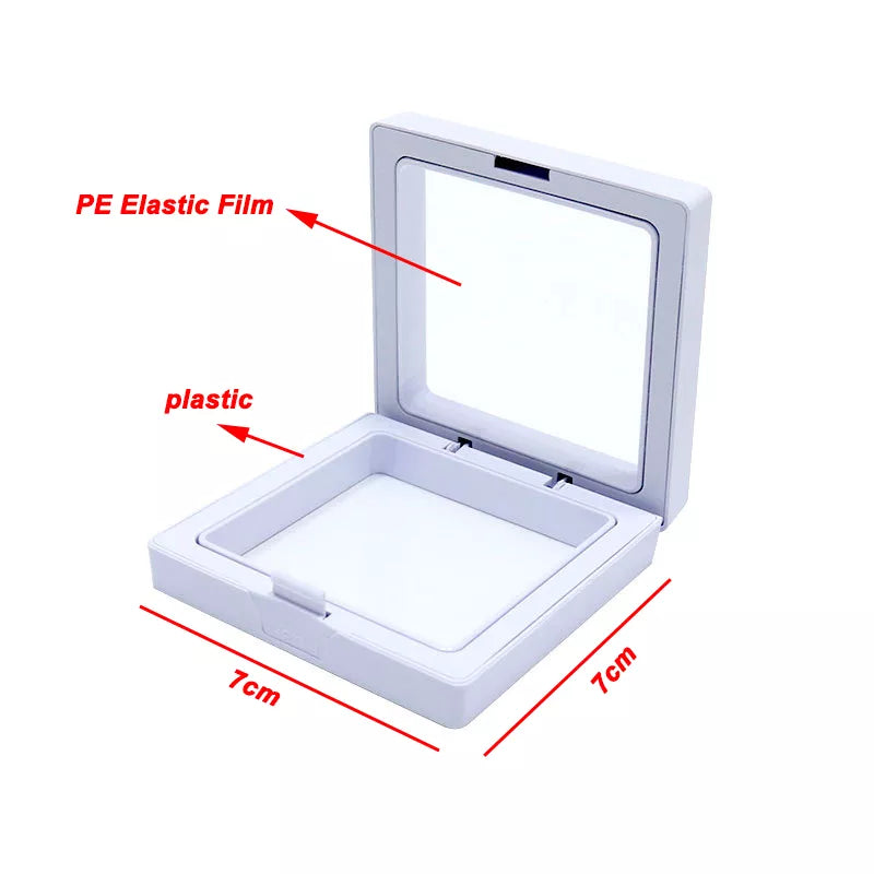Weiße Kunststoffbox mit PE-Folie, 7x7 cm, Aufbewahrung, Präsentation, transparentes Display.