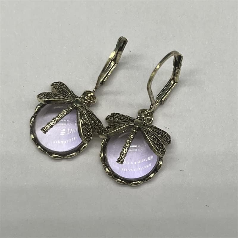 Libellen-Ohrringe, goldfarben, mit hellrosa Stein, Vintage-Stil, Modeschmuck.