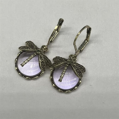 Libellen-Ohrringe, goldfarben, mit hellrosa Stein, Vintage-Stil, Modeschmuck.