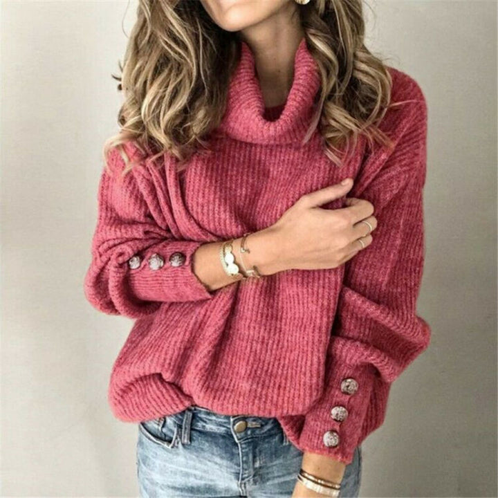 Dame rullekrave sweater med knapper - Yara