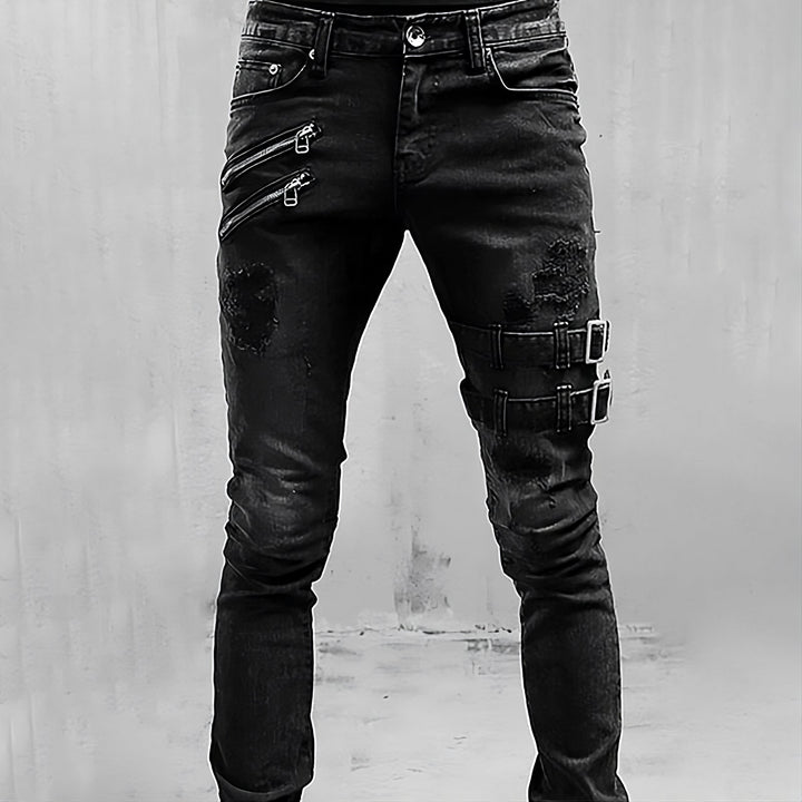 Herre denimjeans med spænder og lynlåse - TitanEdge