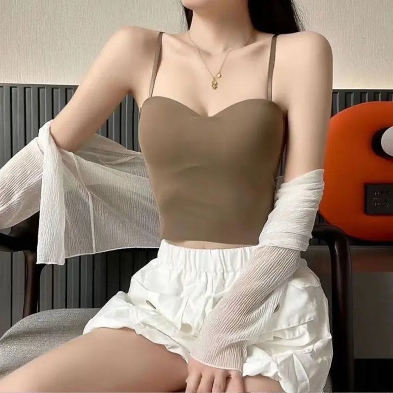 Sæt med 4 luftige tanktops med indbygget bandeau-bh - Tiana