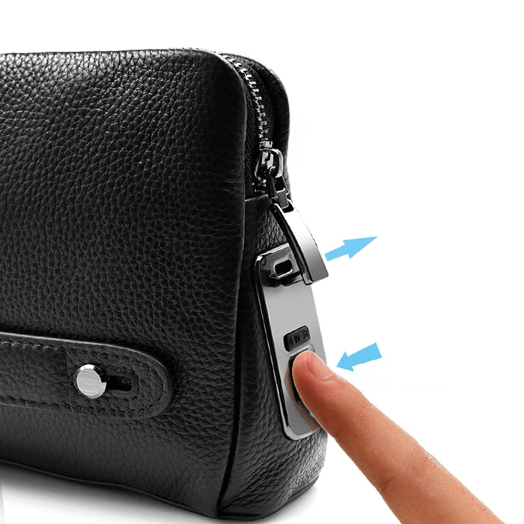 Herre læder anti-tyveri-clutch med fingeraftrykslås – sortblå