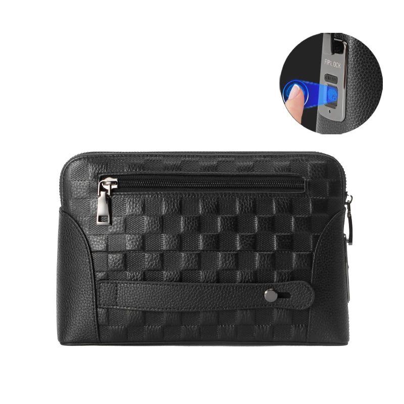 Læderhåndtaske til mænd med fingeraftrykslås – tyverisikret clutch og pung