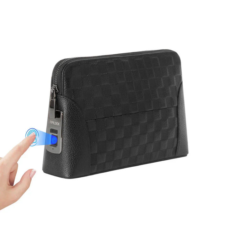 Læderhåndtaske til mænd med fingeraftrykslås – tyverisikret clutch og pung