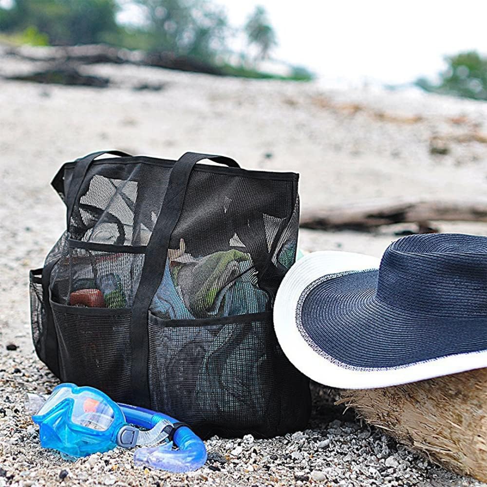 Foldbar mesh-strandtaske med 9 rum til familiedage
