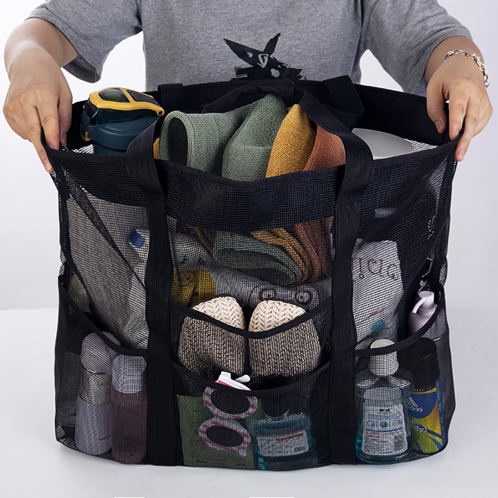Foldbar mesh-strandtaske med 9 rum til familiedage