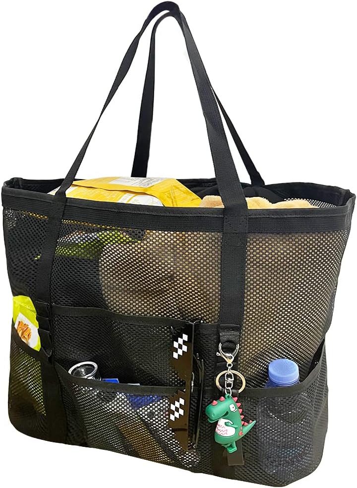 Foldbar mesh-strandtaske med 9 rum til familiedage