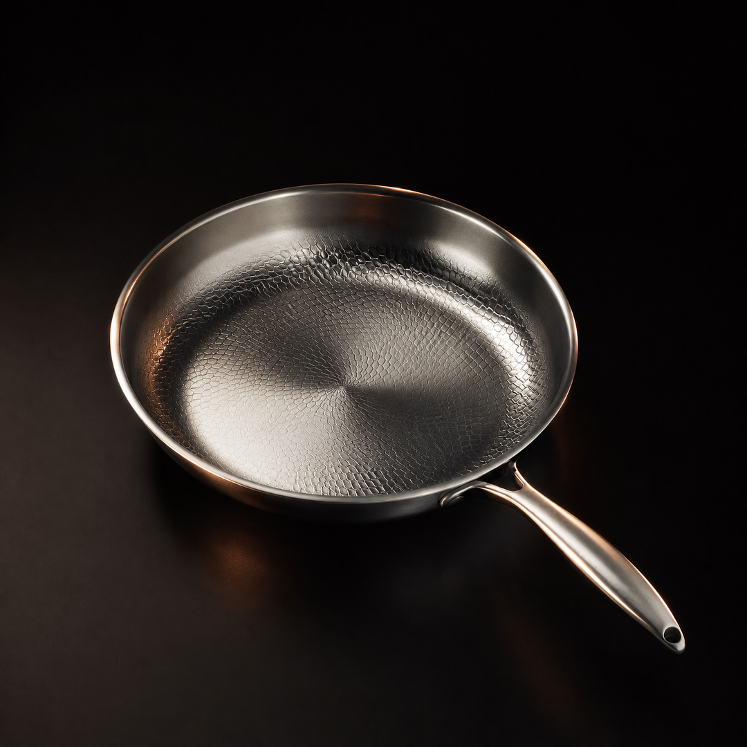 Hand-Hammered Titanium Frying Pan Set with 2 Lids, 5 Sizes 8-12 In 3