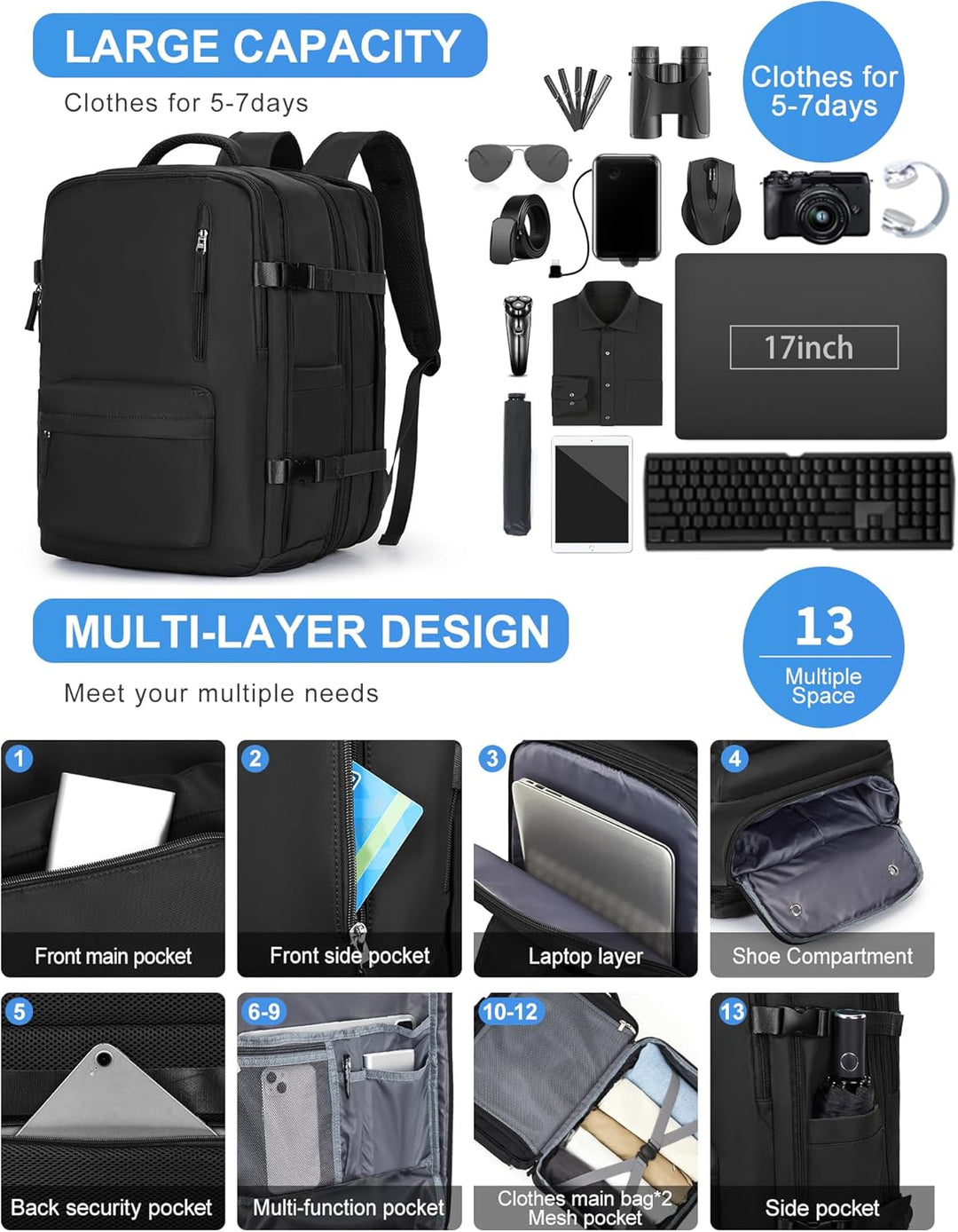Laptoptaske med flere rum og justerbar skulderrem