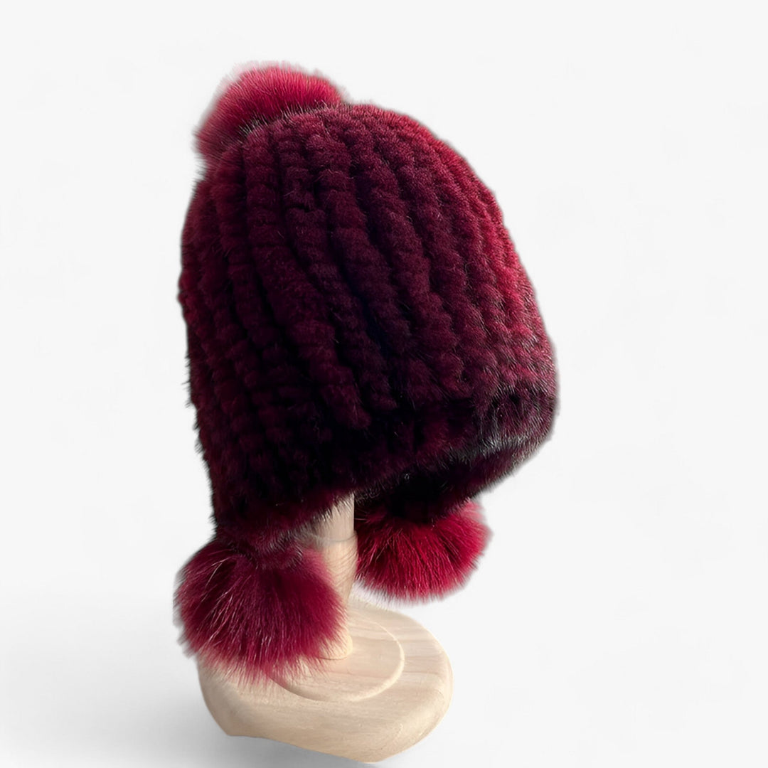 Luksus pelslue fra van Wezel med rævepels-pompon - Valeria
