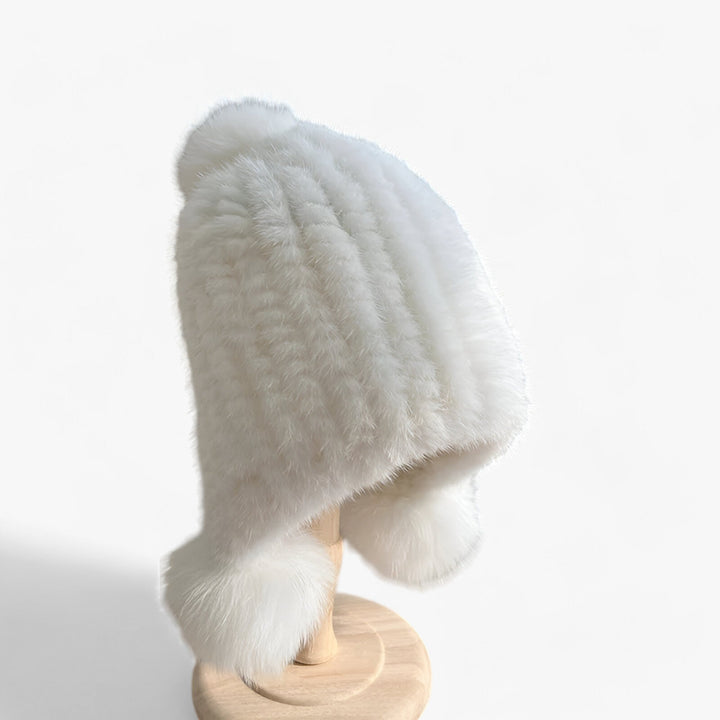 Luksus pelslue fra van Wezel med rævepels-pompon - Valeria