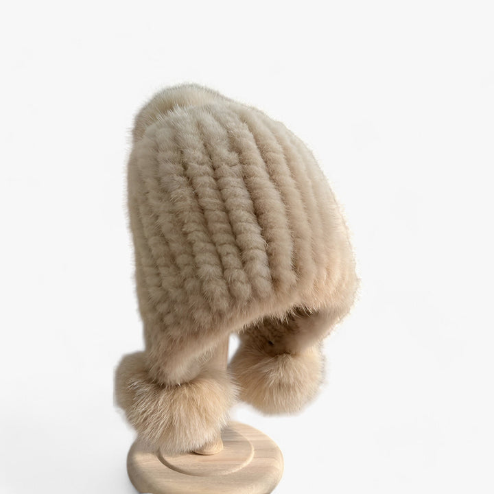 Luksus pelslue fra van Wezel med rævepels-pompon - Valeria