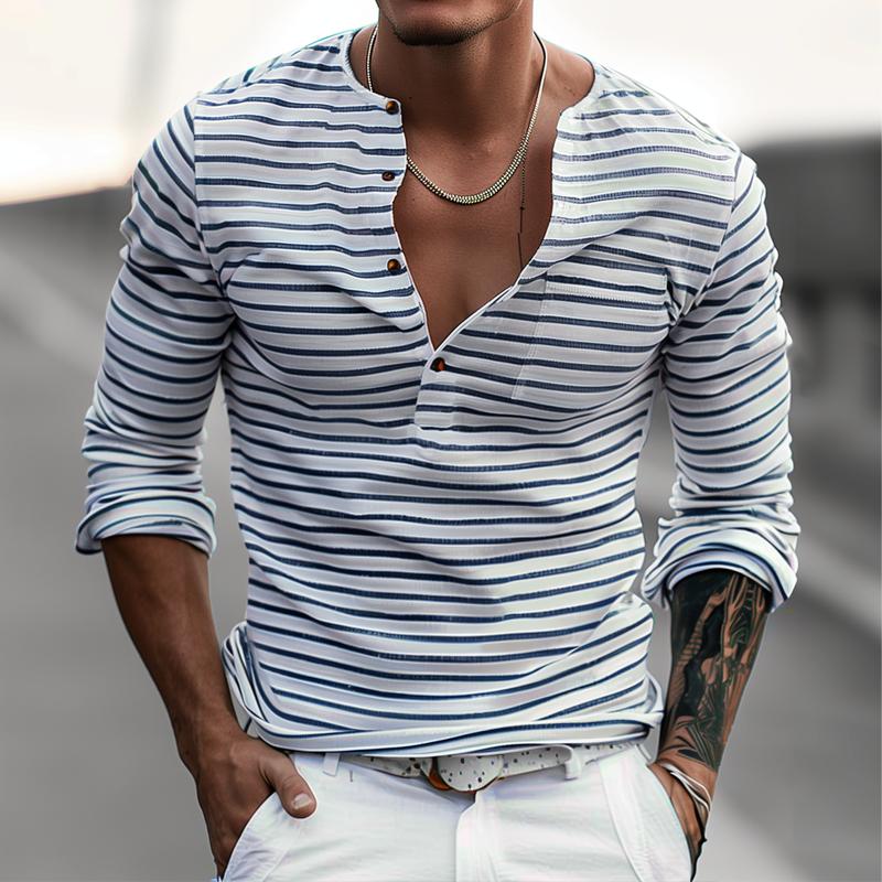 Stribet Henley-shirt med lange ærmer – Ewan