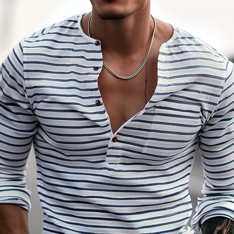 Stribet Henley-shirt med lange ærmer - Dorian
