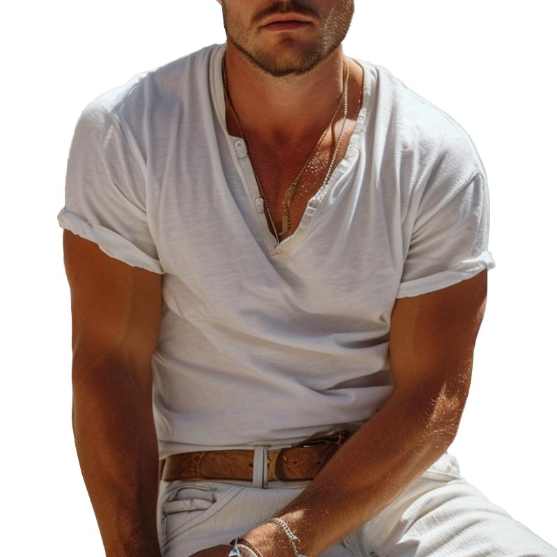 Casual Henley-krave Henley T-shirt med korte ærmer – Nico