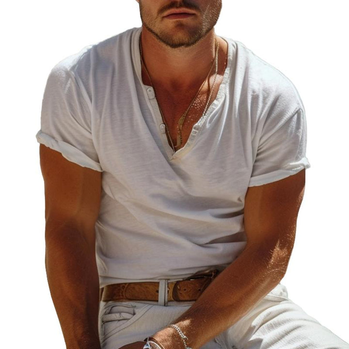 Casual Henley-krave Henley T-shirt med korte ærmer – Nico